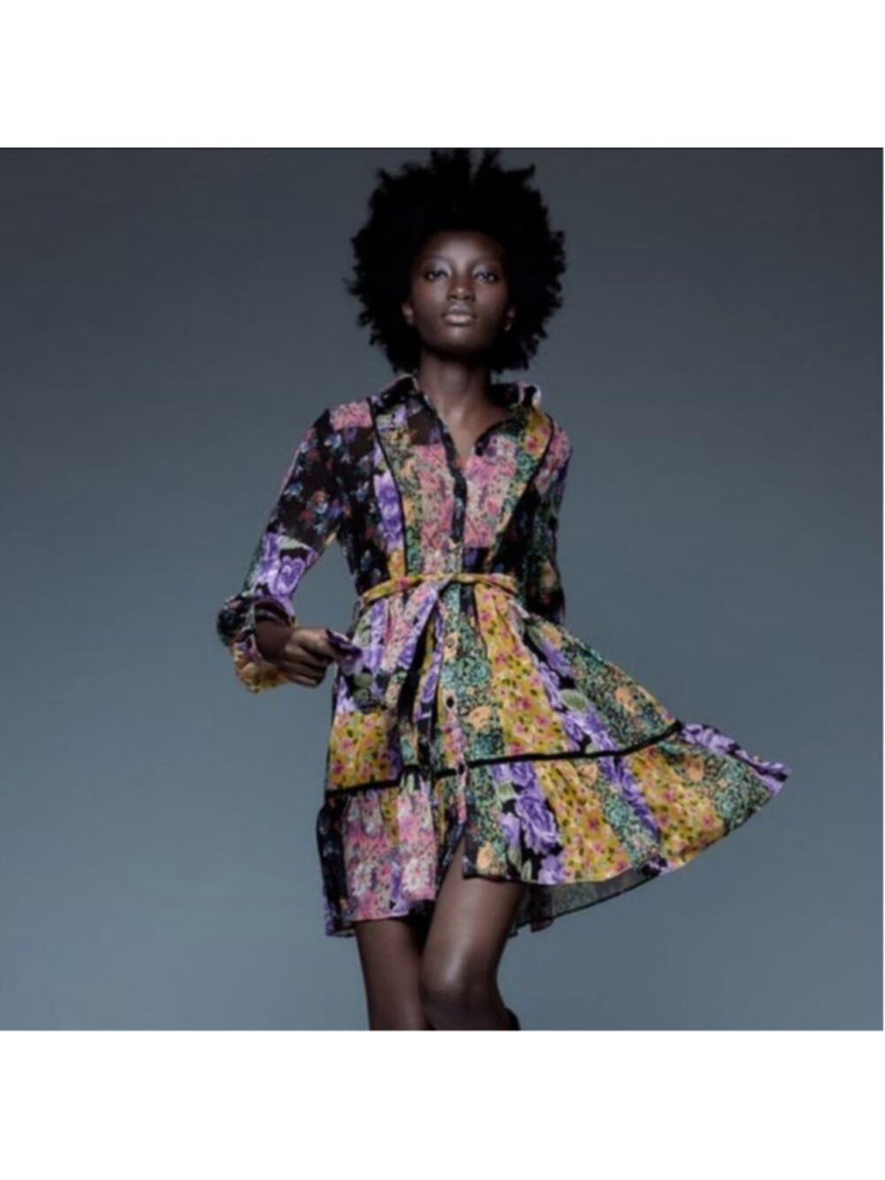 Zara Amelia Patchwork Floral Boho Mini Dress Sheer Peasant Whimsigoth Festival M